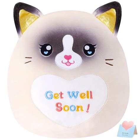 CozyWorld 13.5" Get Well Soon Cat Plush Pillow Soft Cute Cat Stuffed ...