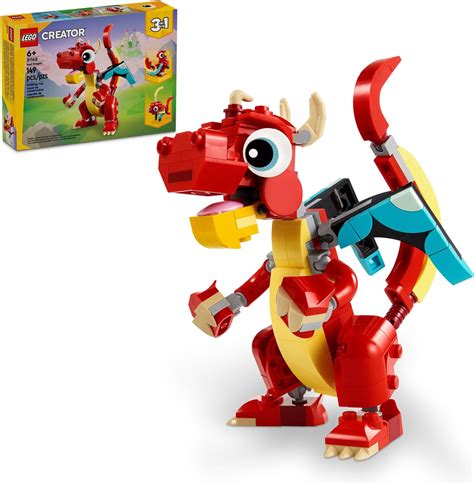 LEGO Creator 3 in 1 Red Dragon Toy, Transforms from Dragon Toy to Fish ...