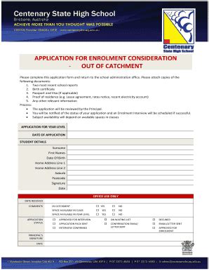 Fillable Online centenaryshs eq edu Application-for-out-of-catchment ...