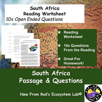 Country Reading Worksheet: South Africa by Rod's Ecosystem Lab | TPT