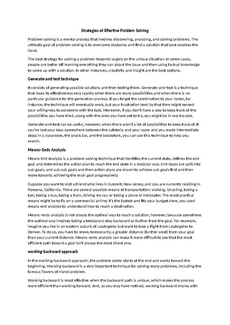 Strategies of Effective Problem Solving (PSY 101) - Study Notes - Studocu