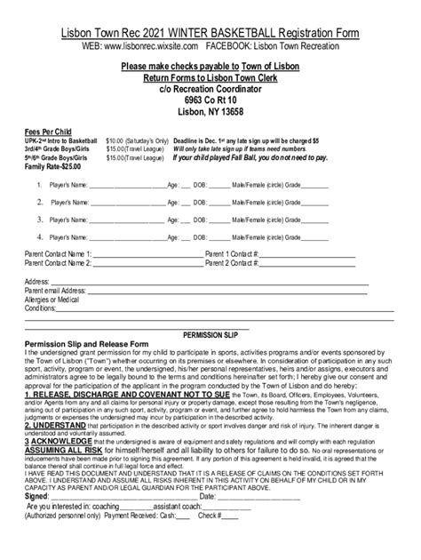 Fillable Online Lisbon Town Rec 2021 WINTER BASKETBALL Registration ...