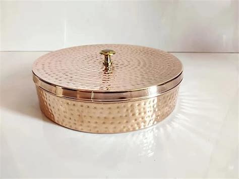Buy Tamrapatra Pure hammered Copper Spice box/tamba masala dabba, heavy ...