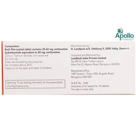 Brintellix 20 mg Tablet 10's Price, Uses, Side Effects, Composition ...