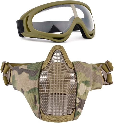 Buy Fansport Airsoft Mask Tactical Goggles Set, Lower Half Face Mesh ...