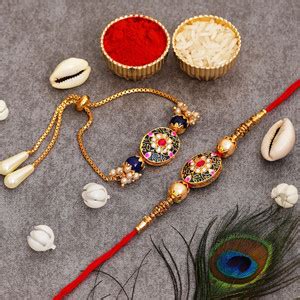 SHUBHAM JEWELLERS Bhaiya Bhabhi RAKHI224@55 Gold Finish Rakhi, Chawal ...