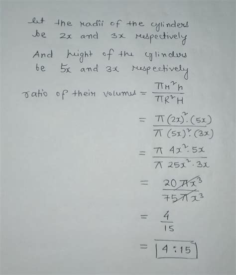 the radii of two cylinders are in the ratio of 2:3 and their height are ...