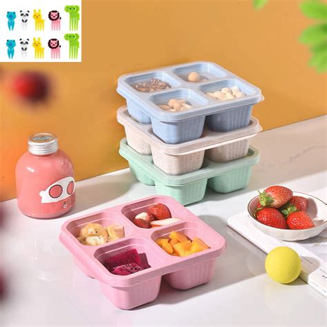 Lunch Box for Women Bento Box Leak Proof 4 Compartment Lunch Containers Set Snack Container ...