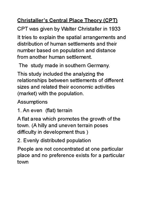 Christaller Central Place Theory - The study made in southern Germany ...