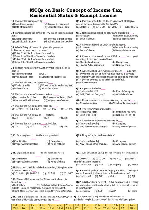 D.Tax (AKD) - Income TAX I B Com Sem multiple choice question set for ...