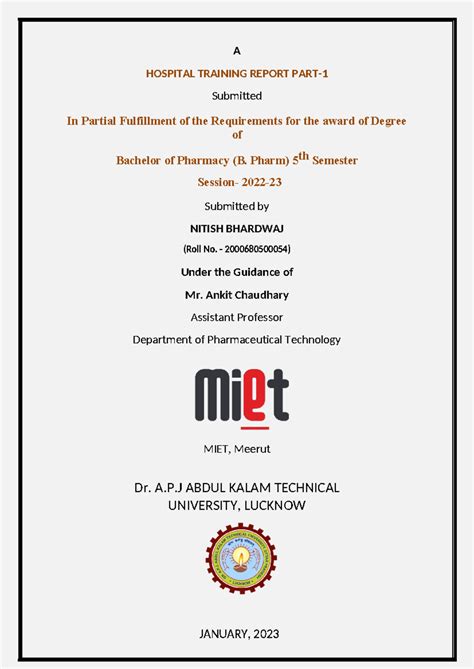 Nitish hospital training reort - A HOSPITAL TRAINING REPORT PART ...