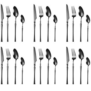 aDai Matte Black Silverware Set | Satin Finish 24-Piece Korean Vintage ...