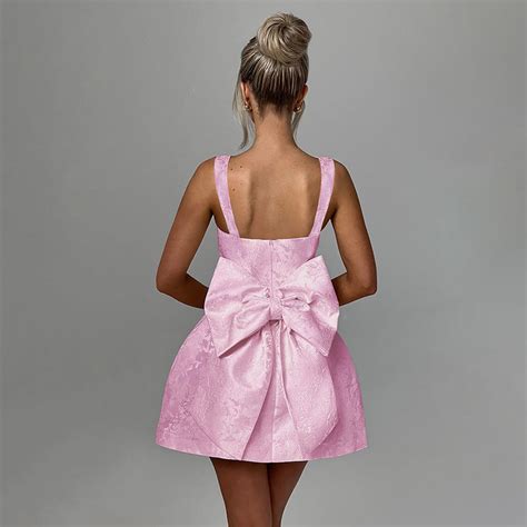 Pink Back Big Bow Mini Dress – Outzidr