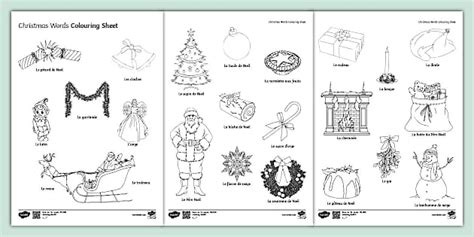 Christmas Words in French Colouring Sheets