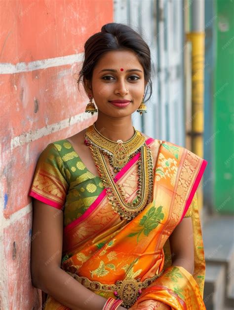 Indian woman wearing vibrant traditional saree | Premium AI-generated image