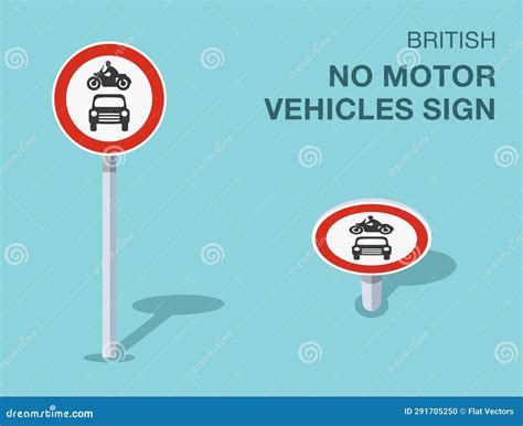 Isolated British No Motor Vehicles Sign. Front and Top View Stock ...