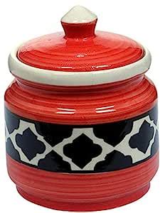 Buy RAJ ROYAL Red Pottery Hand Painted Cornichon Storage Jar Container ...