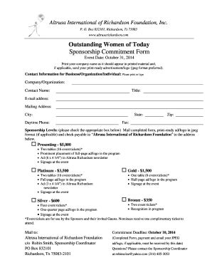 2014 OWT Sponsorship Letter And Commitment Form - Fill and Sign ...