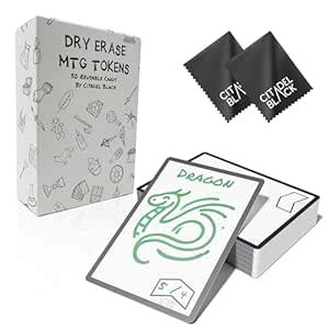 Citadel Black Dry Erase MTG Tokens Set of 50 Cards – with 2pcs Erasers ...