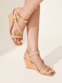 CUCCOO CHICEST Women's 9cm Brown Open-Toe Crossover Woven Strap Gold ...
