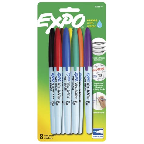 EXPO Vis-a-Vis Wet Erase Markers, Fine Point, Assorted Colors, 8 Count ...