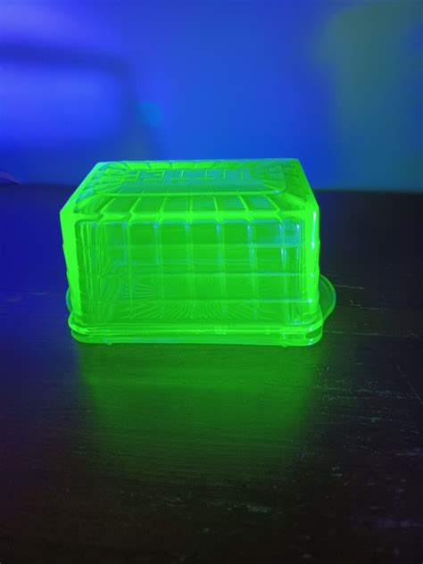 Rare Uranium Depression Glass Butter Dish for 1 Pound Stick of Butter -- Antique Price Guide ...