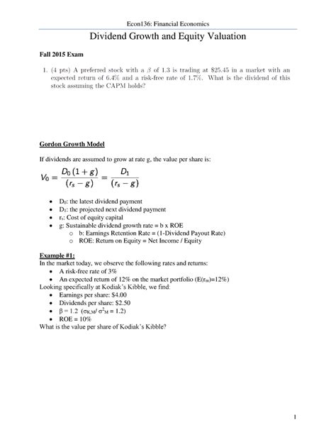 Week 11 - Equity Growth Models - Dividend Growth and Equity Valuation ...