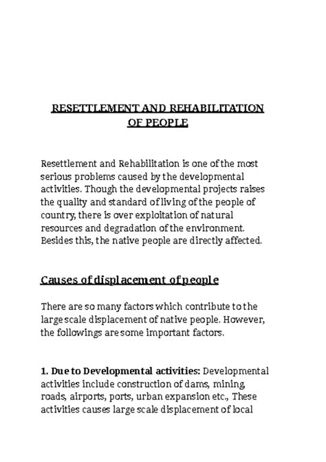 Resettlement & Rehabilitation of Displaced People: Key Issues ...