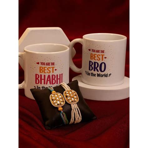 Buy PANASH Multi-Color Kundan Stone Studded Bhaiya Bhabhi Rakhi Gift ...