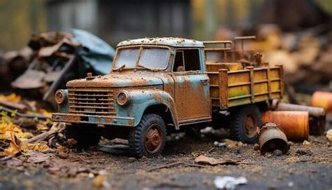 Soviet toys of rusty truck in chernobyl nuclear disaster area | Premium ...