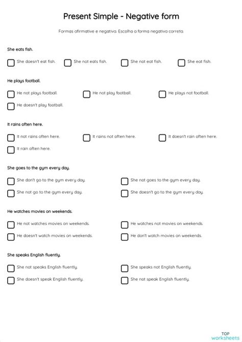 Image result for Present Simple Negative Multiple Choice