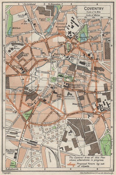 COVENTRY. Vintage town city map plan. Warwickshire 1957 old vintage chart