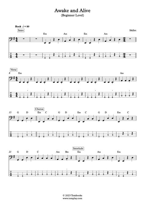 Awake and Alive (Beginner Level) (Skillet) - Bass Tabs
