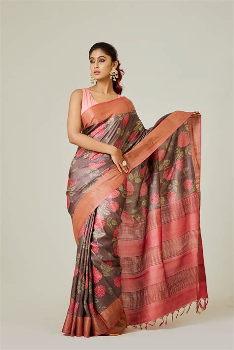 Walnut Color Tussar Saree – Aparnaa Sarees