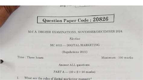Digital Marketing MC 4015 - Question Paper 2024 (Regulations 2021 ...
