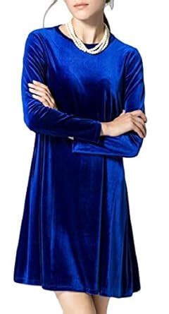 Buy OneTwoTG Women's Slim Solid Long Sleeve Swing Flared A Line Velvet ...