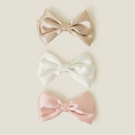 Girls Satin Bow Hair Clips Pack Of 3 - Accessorize India