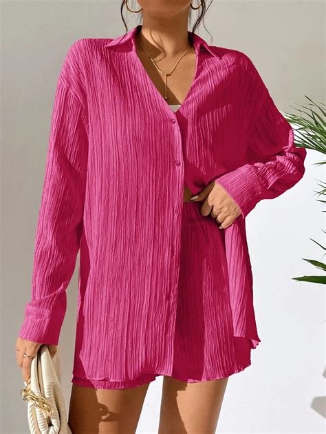 Chiquease Drop Shoulder Button Front Shirt & Shorts | SHEIN USA