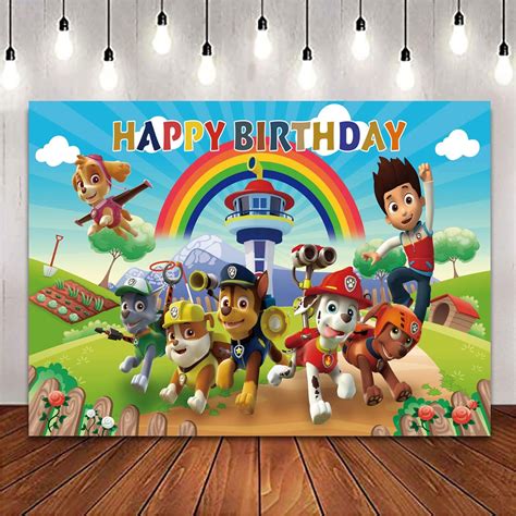 Buy Qingyann 5x3ft PAW Patrol Happy Birthday Backdrop Blue Sky Puppy ...