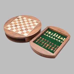 Buy TARANG ARTS Wooden Round Chess Board Set & Storage Box, White Wood ...