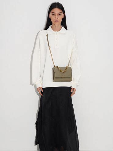 Khaki Brennan Chain Handle Crossbody Bag - CHARLES & KEITH IN