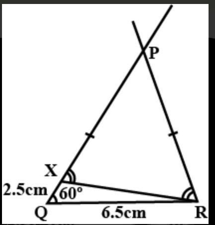 construct the triangle PQR with the sides PQ=6.5cm,QR=6.5cm and angle ...