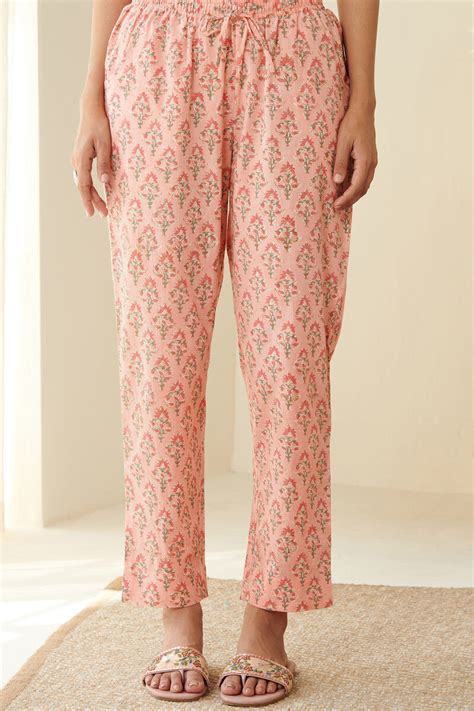 Buy Peach Block Printed Cotton Narrow Pants for Women | FGNP23-71 ...