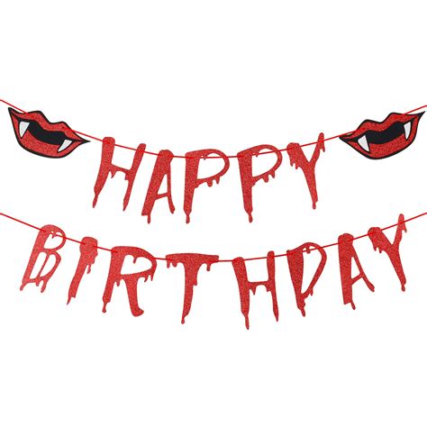 Red Glitter Halloween Happy Birthday Banner Halloween Zombie Horror ...