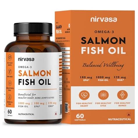 Nirvasa Omega-3 Salmon Fish Oil Capsules (1000mg, 60 Softgels) | High ...