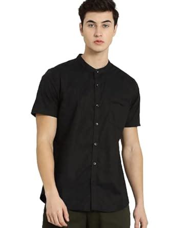 ZAKOD Men's Cotton Solid Half Sleeve Chinese/Mandarin Collar Formal ...