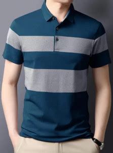 EMERALD Striped Men Polo Neck Dark Green T-Shirt - Buy EMERALD Striped ...