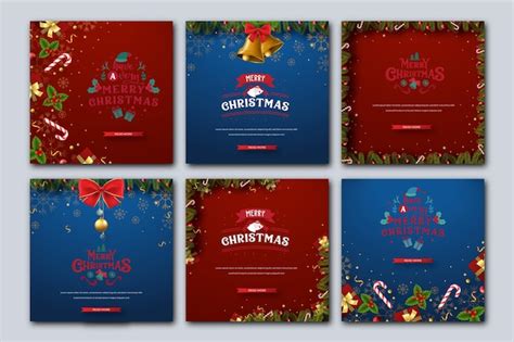 Realistic christmas instagram posts collection | Free Vector