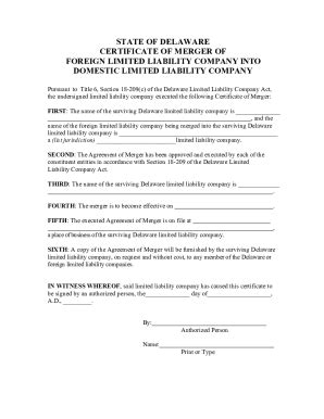 Fillable Online 302-739-3073 Certificate of Merger of a Del - State of ...
