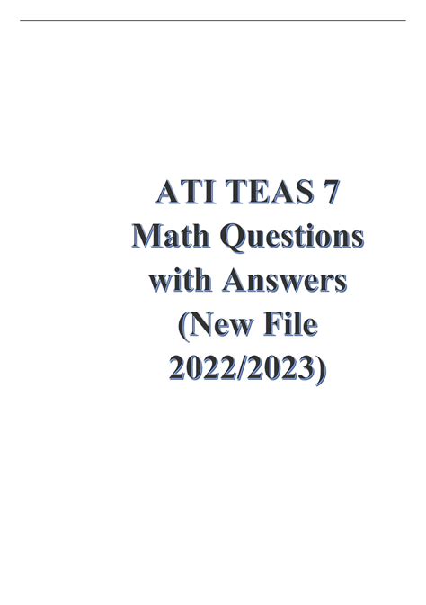 ATI TEAS 7 Math Questions with Answers (New File ) - ATI TEAS 7 Math ...